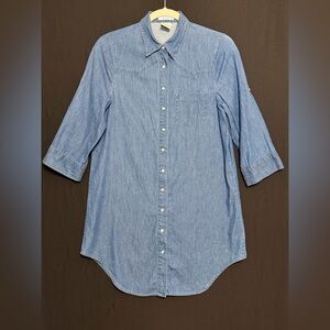 Prototype Women's Blue Denim Western Shirt Pearl snaps 3/4 sleeve lightweight